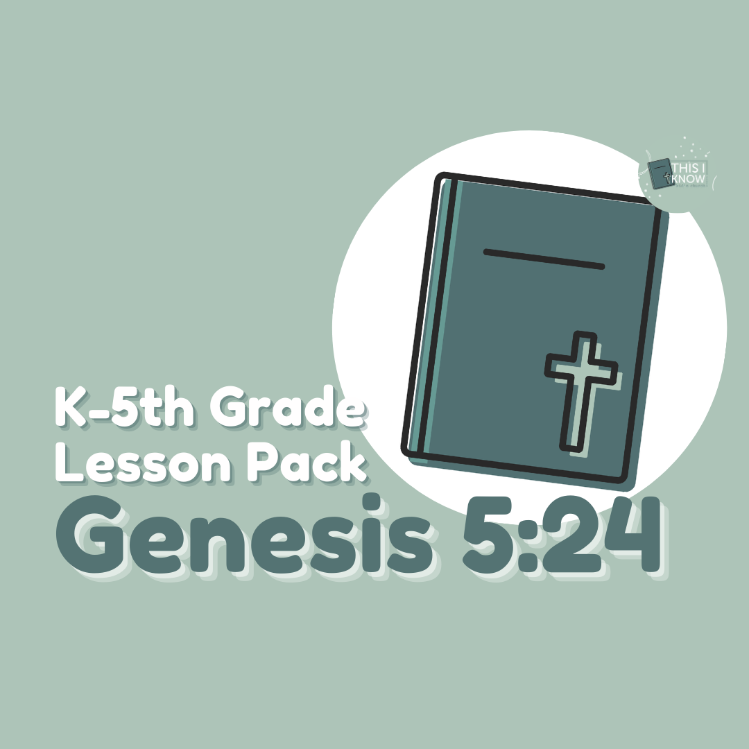 K-5th Grade Lesson Pack for Genesis 5:24 with a Bible illustration on a light green background.