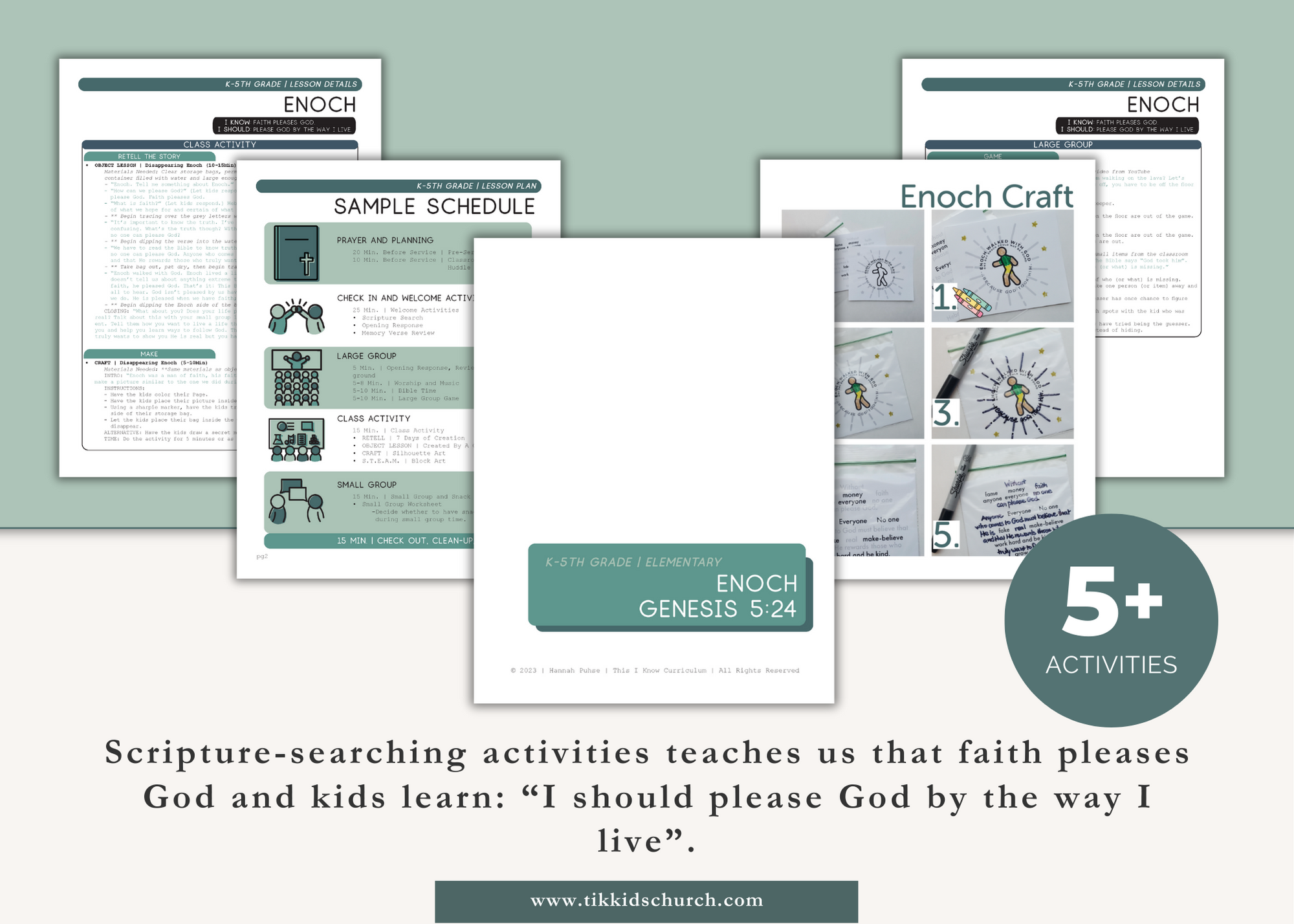 Educational materials with worksheets and activities on a light green background