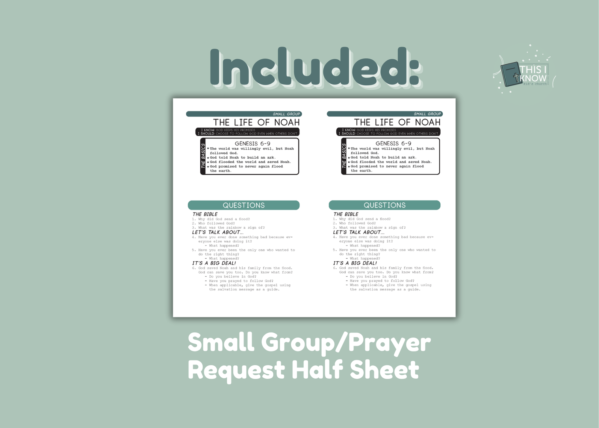 Small Group/Prayer Request Half Sheet on a light green background