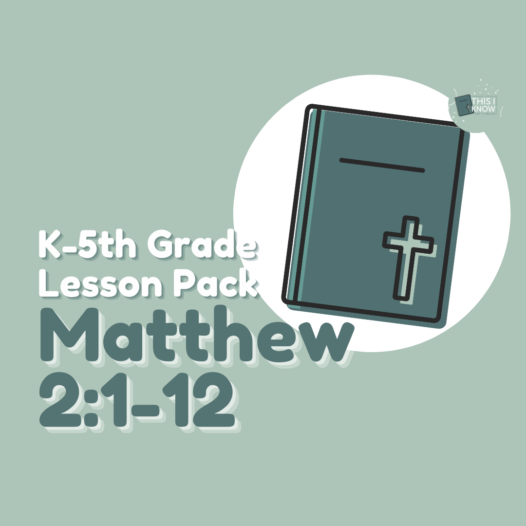 Lesson pack for K-5th grade with a Bible and cross on a light green background