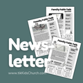 Three newsletters titled 'Family Faith Talk' from March, April, and May 2024 on a teal background with 'Newsletter' text overlay.