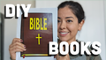 Woman holding a DIY Bible book with text overlay