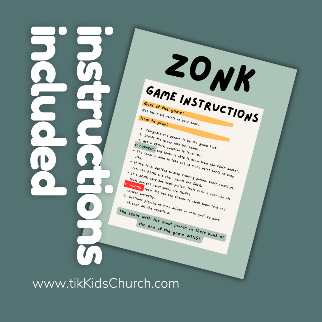 ZONK game instructions with a green background and text overlay.