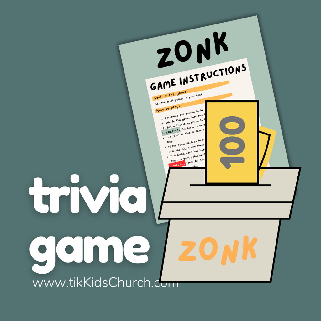 Zonk trivia game packaging with instructions on a teal background